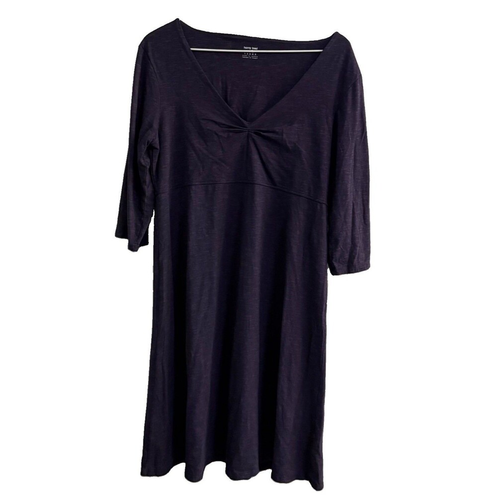 Horny Toad Black Solid V-Neck Knit Shirt Dress Women’s Size L 3/4 Sleeve purple
